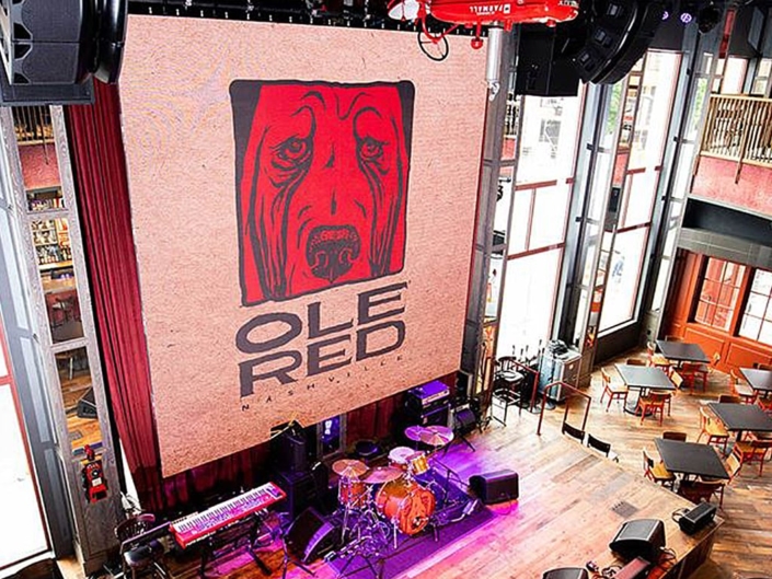 Aerial View of Ole Red Nashville Video Wall by PixelFLEX with Logo