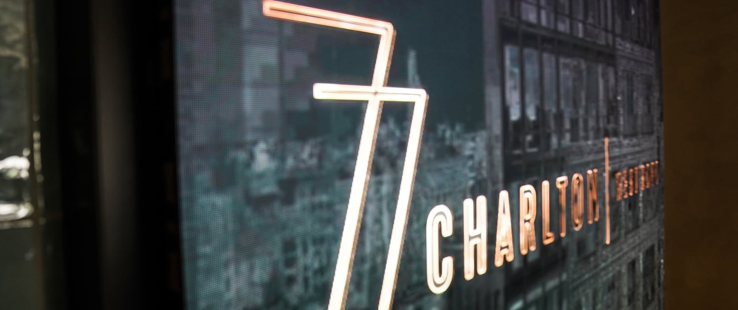 77 Charlton LED Screen by Pixelflex Side Shot Showing Gold Logo on Background