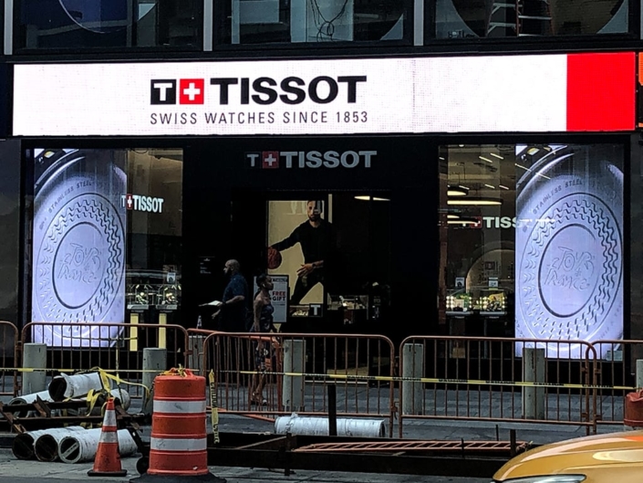 PixelFLEX Transparent LED Display Tissot Storefront Signage Street View